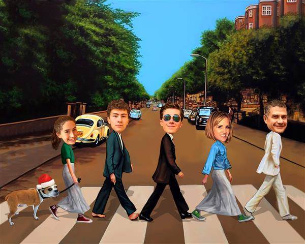 Custom Caricature of A Group of People with A Dog,Beatles Like Caricature,by myDaVinci