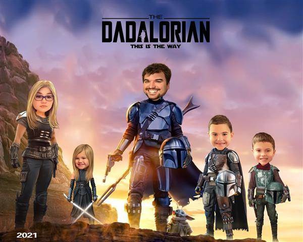 Custom Caricature for A Happy Family of 5 for A Mandalorian Theme,by myDaVinci