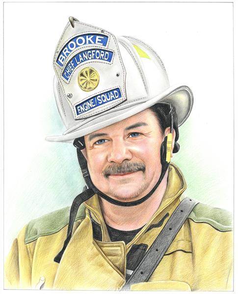 Hand Drawn Color Pencil Sketch of A Fire Fighter