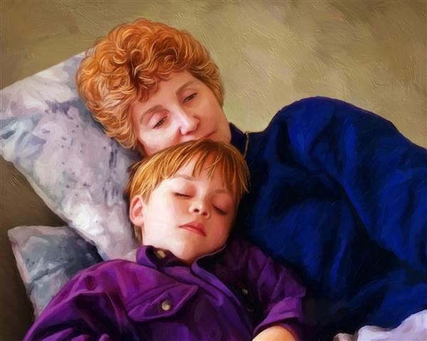 Oil Painting Giclee of Grandma and Grandson Together,by myDaVinci