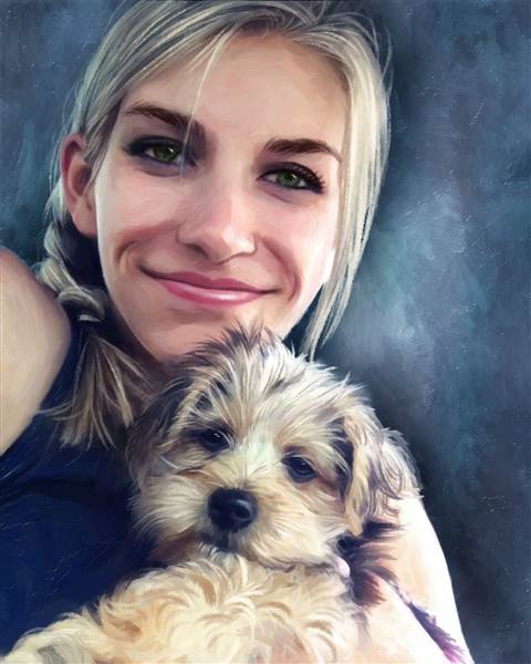 Oil Painting Giclee for A Pretty Young Woman with Her Cute Little Dog,by myDaVinci