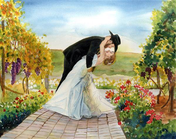 Hand Painted Watercolor from A Wedding Couple Photo
