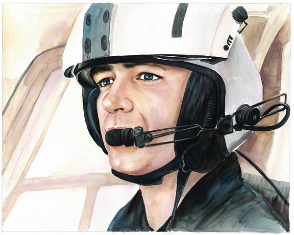 Hand-Painted Watercolor of A Military Pilot At Work, from Photo, by myDaVinci