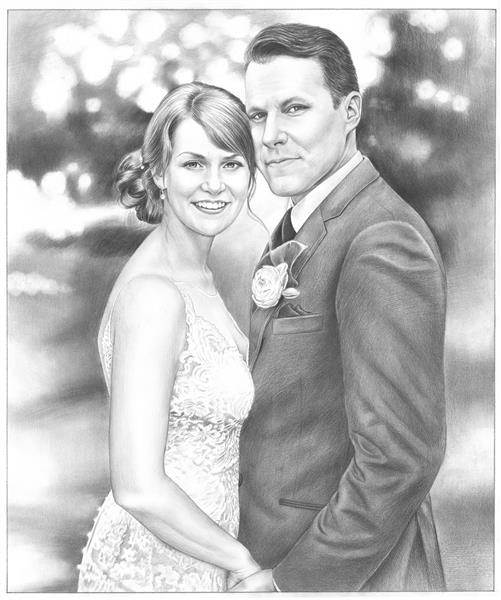 Hand Drawn Pencil Sketch Portrait of A Beautiful Wedding Couple from Photos