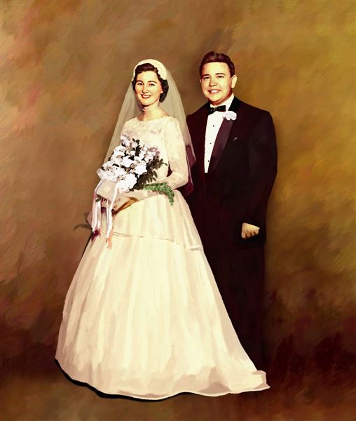 Oil Painting Giclee of A Wedding Couple from An Old Wedding Photo