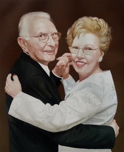 Hand Painted Oil Painting of An Older Couple Holding Hands and Dancing,by myDaVinci