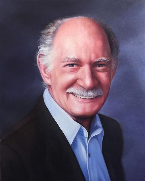 Hand Painted Oil Painting of An Older Gentleman with Dark Blue Dress,by myDaVinci
