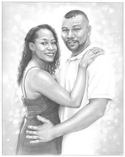Pencil Sketch Portrait of A Happy Black Couple from Photo