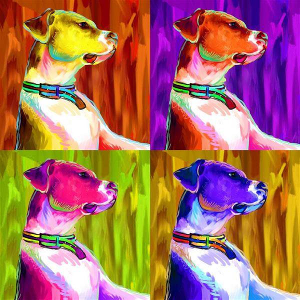 Pop Art 4 Panels Portrait from A Side View Photo of A Brown Dog,by myDaVinci