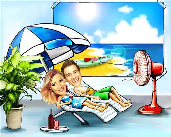Couple Caricature Feel Like a Vacation from Photos,by myDaVinci