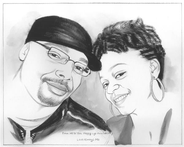 Hand Painted Ink Rendering from Photos for a Couple | myDaVinci