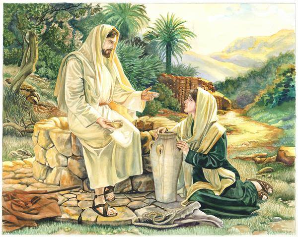 Religious Hand Painted Watercolor Portrait of Jesus with Samaritan 
Woman,by myDaVinci | myDaVinci