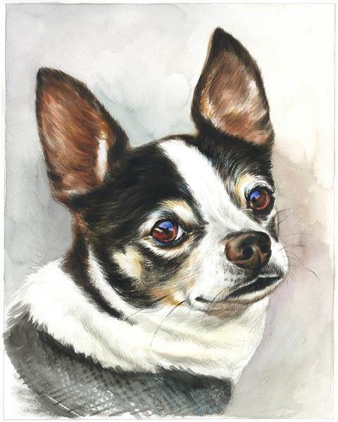 Hand Painted Watercolor Portrait of A Dark Brown Dog, by myDaVinci