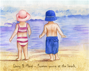 Boy and Girl by Sea Watercolor