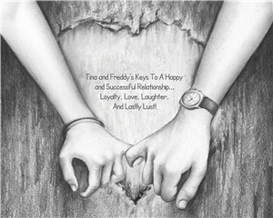 Holding Hands - Pencil Drawing Print with Custom Names and Text for Anniversary
