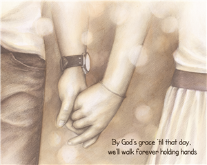 Holding Hands Forever - DaVinci Sketch Print with Custom Text for Anniversary, Wedding, etc.