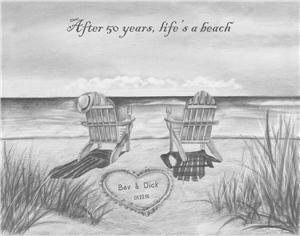 Ocean Leisure Chairs - Pencil Sketch Print with Custom Text