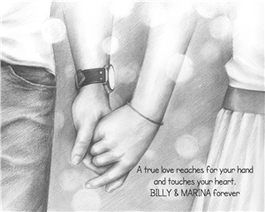 Holding Hands Forever II - Pencil Drawing Print with Custom Text for Anniversary, Valentine's Day, etc.