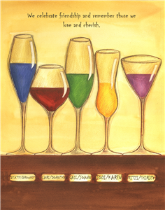 Cheers to Friendship Wine Glasses V - Watercolor Print with Custom Text for Your Friends