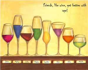 Cheers to Friendship Wine Glasses VIII - Watercolor Print with Custom Text for Your Friends