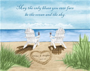 Ocean Leisure Chairs - Watercolor Print with Custom Text for Anniversary