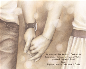 Holding Hands Forever - DaVinci Sketch Print with Custom Text for Anniversary, Wedding, etc.