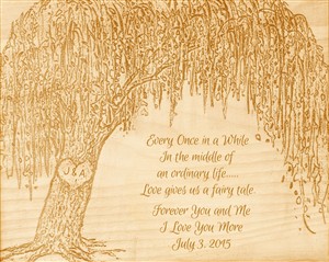 Framed Wood Engraved Willow Tree with Custom Text for Anniversary or Wedding