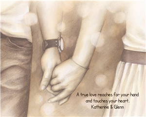 Holding Hands Forever - DaVinci Sketch Print with Custom Text for Anniversary, Wedding, etc.