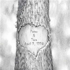 Love Trunk - Pencil Drawing Print with Custom Names and Text for Anniversary