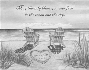 Ocean Leisure Chairs - Pencil Sketch Print with Custom Text