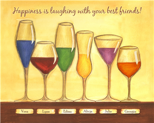 Cheers to Friendship Wine Glasses VI - Watercolor Print with Custom Text for Your Friends