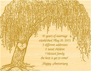 Framed Wood Engraved Willow Tree with Custom Text for Anniversary or Wedding