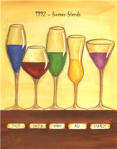 Cheers to Friendship Wine Glasses V - Watercolor Print with Custom Text for Your Friends