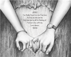 Holding Hands - Pencil Drawing Print with Custom Names and Text for Anniversary