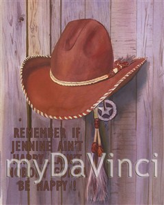 Cowboy Hat Watercolor Print with Custom Text