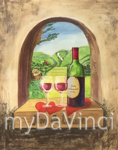 Italian Vineyard for Two - Watercolor Print with Custom Text for Anniversary