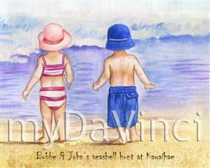 Boy and Girl by Sea Watercolor