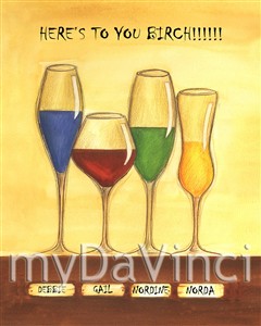 Cheers to Friendship Wine Glasses IV - Watercolor Print with Custom Text