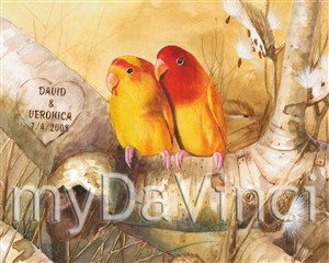 Summer Lovebirds - Watercolor Print with Custom Text for Anniversary