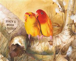 Summer Lovebirds - Watercolor Print with Custom Text for Anniversary