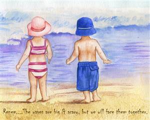 Boy and Girl by Sea Watercolor