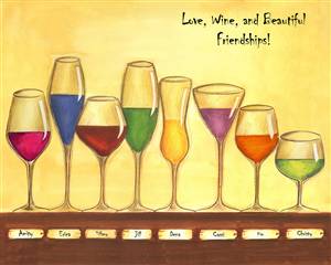 Cheers to Friendship Wine Glasses VIII - Watercolor Print with Custom Text for Your Friends
