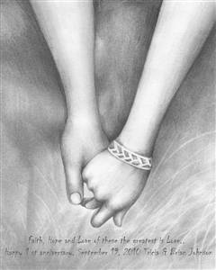 Pencil Art Print with Custom Text - Walking Hand in Hand Forever - For Wedding Anniversary