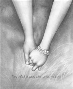 Pencil Art Print with Custom Text - Walking Hand in Hand Forever - For Wedding Anniversary