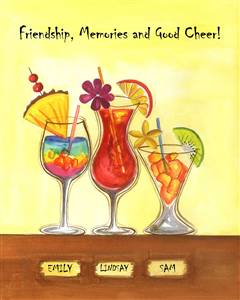 Cool Tropical Drinks III - Watercolor Print with Custom Text for Your Friends