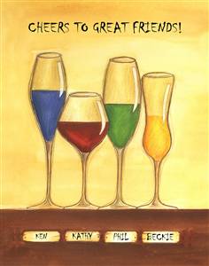 Cheers to Friendship Wine Glasses IV - Watercolor Print with Custom Text