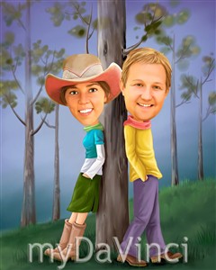 Couple Caricature Forest of Love from Photos