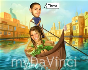 Gondola Ride Couple Caricature from Photos