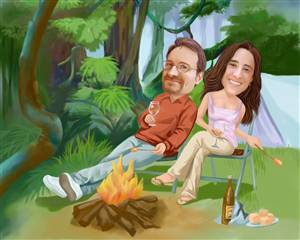 Camping Couple Caricature from Photos