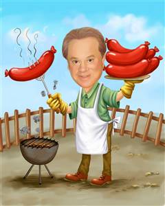 Picnic Cook Man Caricature from Photo